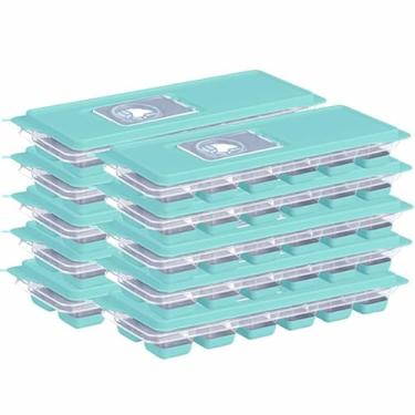 Imagem de Kit 10 Formas de Gelo com Tampa Facil de Encher 12 Cubos (Verde água)