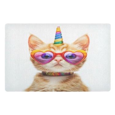 Imagem de Joisal Tapete de porta externo de gato unicórnio fofo antiderrapante tapete de boas-vindas 81 x 50 cm tapete de lavanderia