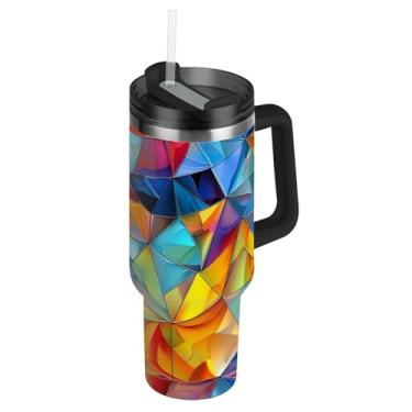 Imagem de Joisal Copos de aço inoxidável com tampas e canudo vitral carros copo de café bebida quente copo grande 1,134 g copo com alça garrafas de água isoladas