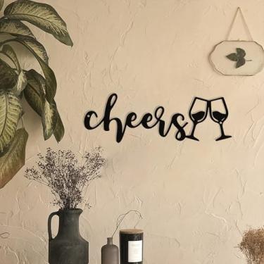 Imagem de Placa de torcida para decoração de parede com duas taças de vinho, placa de torcida de metal para casa, escritório, sala de estar, quarto, decoração