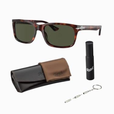 Imagem de Persol Óculos de sol retangulares PO3048S com kit oficial de óculos, Armação Havana | Lente verde, 58mm