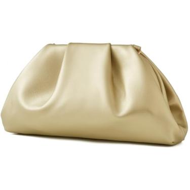 Imagem de Munansli Bolsa clutch feminina, bolsa de ombro de corrente destacável, bolsa transversal de bolinho de massa, bolsa de viagem noturna em nuvem., Ouro dourado