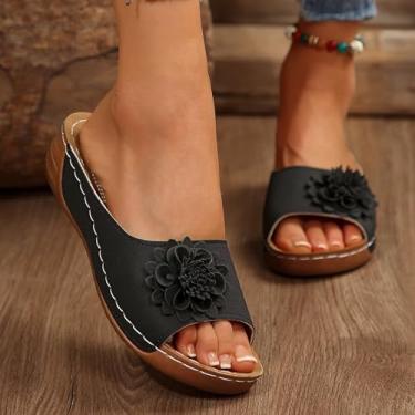 Imagem de Chinelo feminino perfeito para o verão na praia, férias e uso casual, presente para mulheres, sandálias elegantes para uso externo, Preto, 36