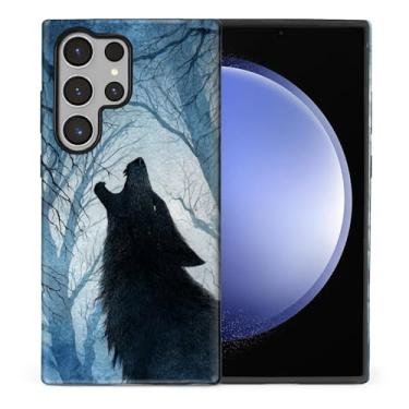 Imagem de CARLOCA Compatível com Samsung Galaxy S23 Ultra Full Body Protective Glossy Case para meninas meninos à prova de choque estética padrão fantasia céu azul floresta lobo uivando