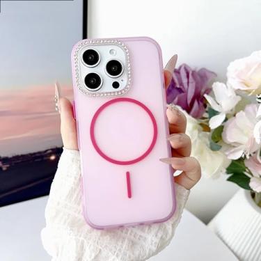 Imagem de HJZSZX Capa transparente à prova de choque com carregamento sem fio magnético e flash fosco para iPhone 16 Plus (para iPhone 16 Plus/rosa vermelha)