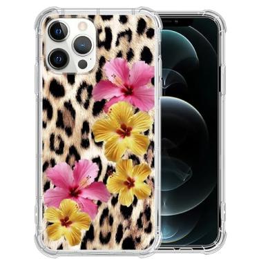 Imagem de Capa para iPhone 12/12 Pro, lírios rosa flores de hibisco em estampa de leopardo, capas transparentes com estampa fofa para meninas, mulheres, homens, fina, macia, à prova de choque