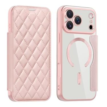 Imagem de SFDSUH Capa carteira de couro resistente a impactos com porta-cartões e carregamento sem fio para iPhone 16 Pro Max (Rosa)