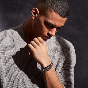 Imagem de Pulseira de couro masculina Love You Forever Grava Ideias de Presente de Aniversário para Namorado Filho Neto Marido Homem, Medium, Couro, Sem Pedra Preciosa