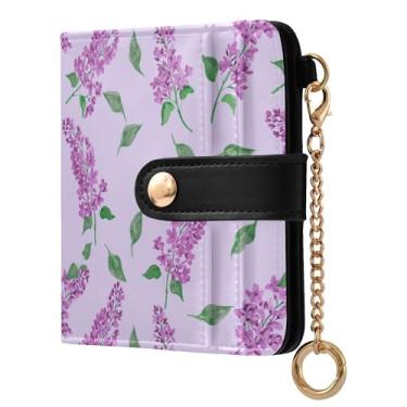 Imagem de SEHANY Carteira feminina elegante com flores roxas com bloqueio de RFID, compacto, porta-cartão de crédito de couro PU, dobrável para moedas, carteiras para mulheres e adolescentes