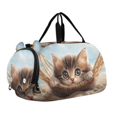 Imagem de Bolsa esportiva de viagem para meninos, burro, desenho animado, cavalo, durante a noite, para o fim de semana, bolsas de viagem, bolsa esportiva de dança, Rede de praia fofa para gatinhos, Clássico