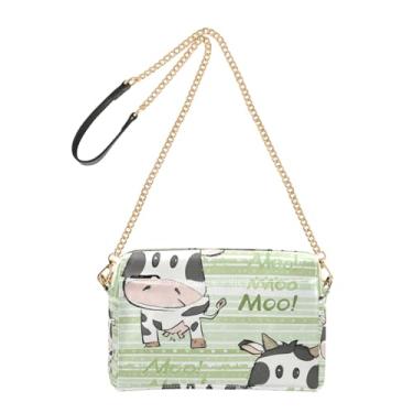 Imagem de Joitme Bolsas transversais para mulheres, bolsa de telefone com desenho fofo de vaca com alça de corrente verde PU bolsa de ombro de couro sintético