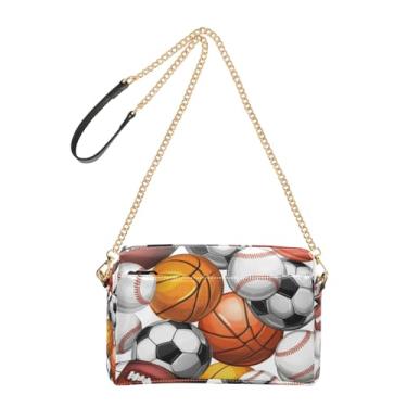 Imagem de Joitme Bolas esportivas de desenho animado, bolas de basquete, bolsas transversais, bolsa feminina para celular, bolsa de ombro de couro sintético com alça de corrente