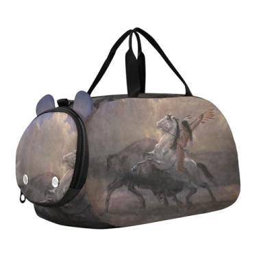 Imagem de Bolsa esportiva para meninos durante a noite Bierstadt Albert Rocky Mountain Sheep Ovis Montana, bolsa de viagem com compartimento para sapatos, Albert Bierstadt Sketch Last Buffalo, Clássico