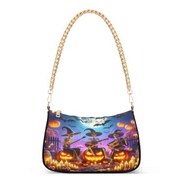 Imagem de Bolsa de ombro com corrente de esqueletos de desenho animado para lanternas de Halloween, bolsa feminina Hobo para festa à noite e uso diário