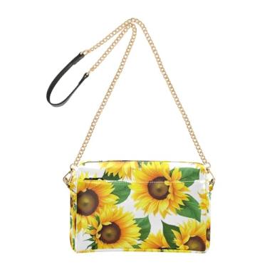 Imagem de Girassóis Amarelo Branco Cruz Bolsa Feminina Couro PU Bolsa de Ombro com Alça de Corrente Bolsa para Celular