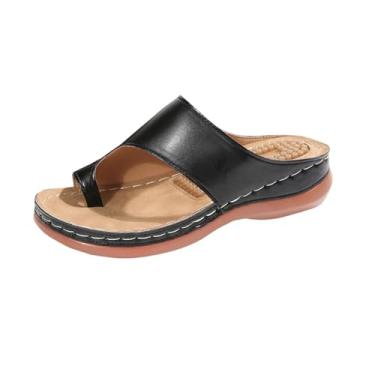 Imagem de Pantufas femininas modernas, casuais, estilo verão, cor sólida, boca de peixe, sola grossa, Preto, 36