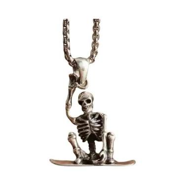 Imagem de Colar Com Pingente De Caveira Estilo Punk Masculino, Acessório Vintage