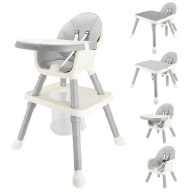 Imagem de Cadeira de Alimentação 6 em 1, com Cinto de Segurança de 5 Pontos, Bandeja Removível, Cadeira e Mesa de Estudo, Suporta até 50 kg, Cor Cinza