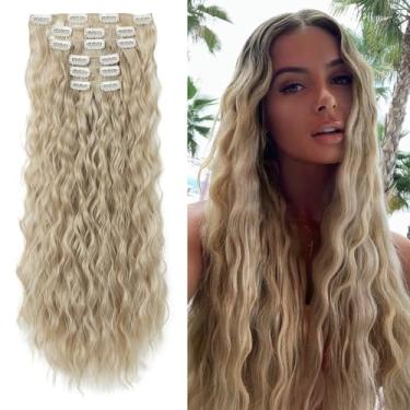 Imagem de Peruca de cabelo com clipe, 61 cm, 6 peças, extensões de cabelo sintéticas longas com clipe para mulheres (loiro cinza natural