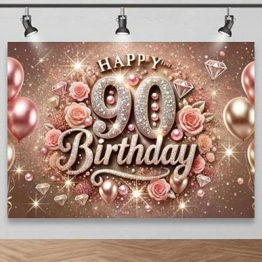 Imagem de Fundo Fotográfico Para Estúdio De Aniversário De 90 Anos Em Ouro Rosé 