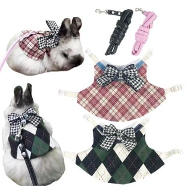 Imagem de Conjunto de 2 peças de roupas e coleira de coelho para animais de estimação, roupas fofas de estilo escolar para uso ao ar livre, adequadas para coelhos, porquinhos-da-índia, furões e outros animais