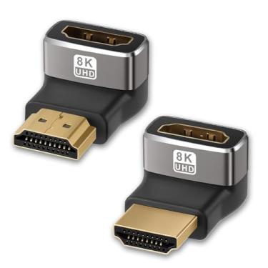 Imagem de Cyberguys! Adaptador de ângulo reto HDMI 2.1 8K, pacote com 2, extensor HDMI macho para fêmea 90° e 270°, 4K @120Hz 8K @60Hz, banhado a ouro 24K, conector de cotovelo HDMI com economia de espaço para