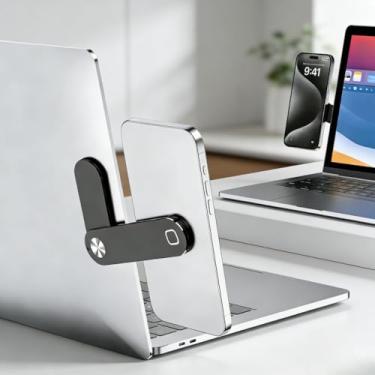 Imagem de Suporte multifuncional para borda de laptop, suporte de telefone preto ajustável para configuração de tela dupla