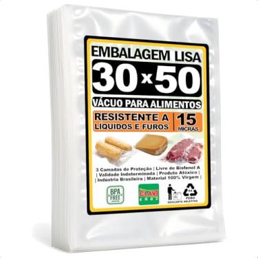 Imagem de Saco a Vácuo Liso Sem Ranhuras [30x50 cm] [15 Micras] [100 Unidades] - Para Seladora de Câmara e Bico - Embalagem Profissional Resistente Reforçada Alimentício BPA Free