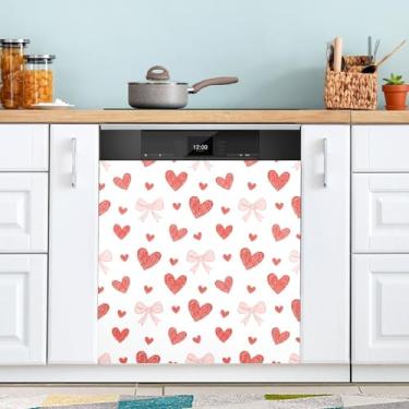 Imagem de ATTX Capa magnética para lava-louças Red Hearts Bows | Adesivo decorativo de eletrodomésticos de 58 x 66 cm para armários domésticos e eletrodomésticos #220