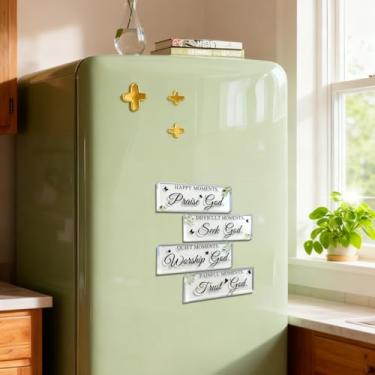 Imagem de Conjunto de 4 peças de ímãs de geladeira Momento Baseado na Fé - Louvor/Buscar/Adoração/Confie em Deus Ímãs para Cozinha/Escritório/Armário, Presente Ideal para Amantes de Decoração de Casa Cristãs