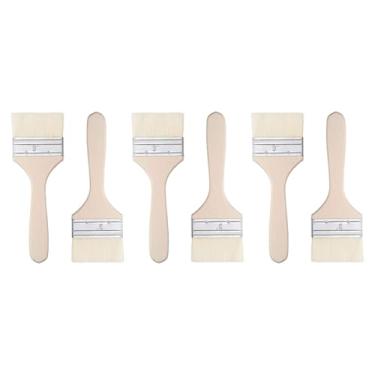 Imagem de HARFINGTON 6 pincéis de pintura de lascas grossas duplas de 7,6 cm com cabo de madeira para pintura de arte faça-você-mesmo, móveis, cercas, deck, parede, porta, branco,