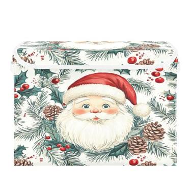 Imagem de SEHANY Linda caixa de armazenamento de Papai Noel de Natal com tampas e alças, organizador de cestas de armazenamento de tecido dobrável, caixas de armazenamento de cubos grandes para roupas, cobertor