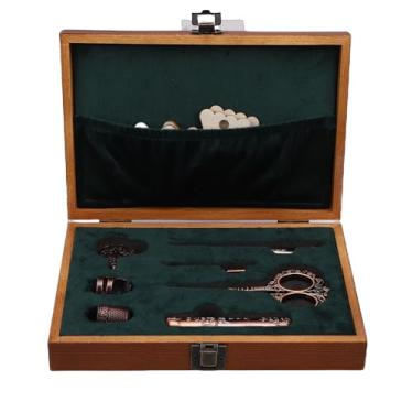 Imagem de HEEPDD Kit de Tesoura para Bordado Vintage, Tesoura de Costura Antiga, Placas de Enrolamento de Agulha, Dedal, Furador, Cortador de Linha Com Caixa de Armazenamento para Costura,