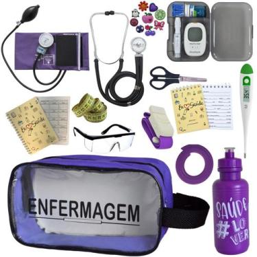 Imagem de Kit de Enfermagem Aparelho de  Pressao Estetoscopio Necessaire Transpa