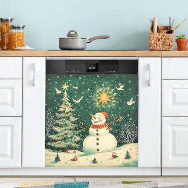 Imagem de xigua Linda capa magnética de boneco de neve de Natal, adesivos magnéticos decorativos antiarranhões para painel de geladeira e lava-louças, decoração personalizada de cozinha doméstica 58 x 66 cm