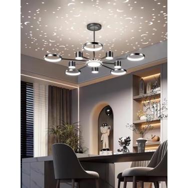 Imagem de Luminária de teto LED moderna para sala de estar, com iluminação regulável, cabeça giratória de 360°, controle remoto e efeito estrela, ideal para mesa de jantar, sala de estar e quarto (10+