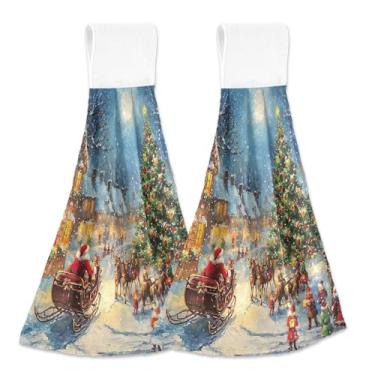 Imagem de Blueangle 2 peças de toalhas de gravata penduradas nas ruas nevadas toalha de mão toalha de mão absorvente de veludo coral macio pano para cozinha banheiro (527)