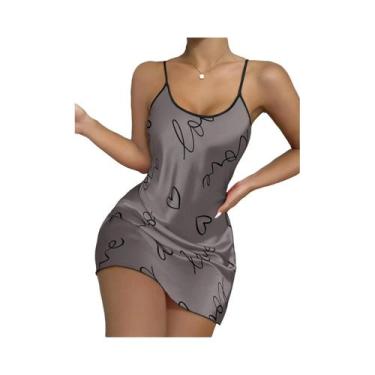 Imagem de Camisola Sexy Feminina Com Estampa De Coração, Decote Redondo, Costas 