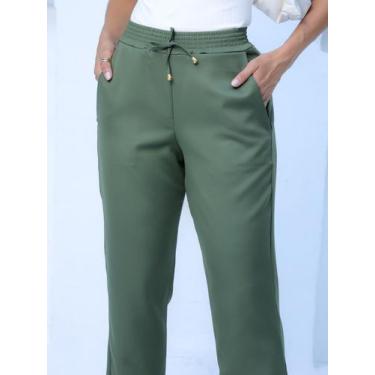 Imagem de Calça Alfaiataria Feminina Casual Bolsos Elástico Cintura Elegante - L