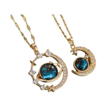 Imagem de Conjunto De Colar Com Pingente De Lua Planetária Em Ouro Prateado Com 