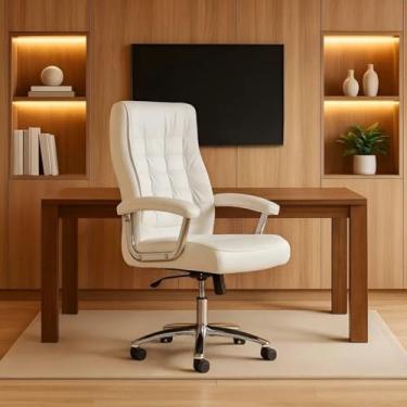 Imagem de Cadeira Presidente de Escritório de Couro com Molas Ensacadas - Conforme NR17, Ideal para Conforto em Trabalho Prolongado(Branco)