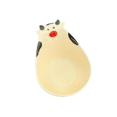 Imagem de Prato de mergulho de animal de desenho fofo criativo de cerâmica sob o esmalte molho prato de vinagre - prato de vaca - branco -120 ml