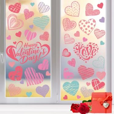 Imagem de Adesivos adesivos de janela de coração para dia dos namorados para vidro, decalques para decoração de dia dos namorados, decalques internos para festas (4 folhas)