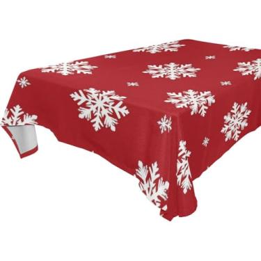 Imagem de Blueangle Toalha de mesa branca com flocos de neve – Toalha de mesa retangular de poliéster impermeável e resistente a manchas para ambientes internos e externos, 152 x 304 cm (728)