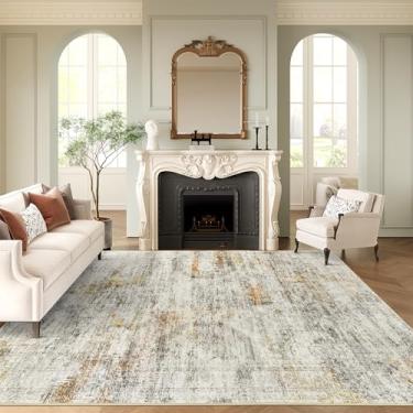 Imagem de Soalmost Tapetes de área de 25,5 x 35,5 cm para sala de estar, antiderrapante, lavável à máquina, tapete vintage, leve, grande para quarto, sala de jantar, escritório em casa, cinza ferrugem