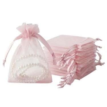 Imagem de QIANF 20 sacos de organza rosa pequenos, 7,5 x 10,2 cm para lembrancinhas de casamento com cordão, mini sacos de presente de malha, bolsa de joias para chá de panela, doces, lembrancinhas, chá de bebê