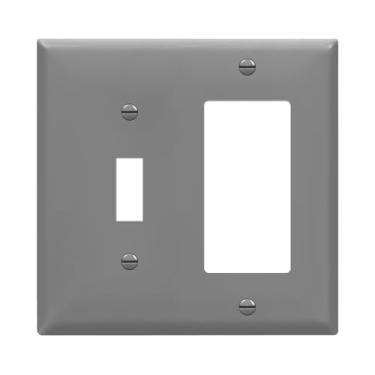 Imagem de ENERLITES Interruptor de luz combinado/placa de interruptor de luz decorativa, placa de parede com interruptor duplo, tamanho padrão 2-4,5" x 4,5", policarbonato termoplástico, 881131-GY, cinza