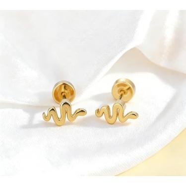 Imagem de Brincos de cobra banhados a ouro 14 K, brincos delicados para mulheres, leves, hipoalergênicos, minimalistas, simples, pequenos, joias de presente para ela, Medium, Metal, Sem pedra preciosa