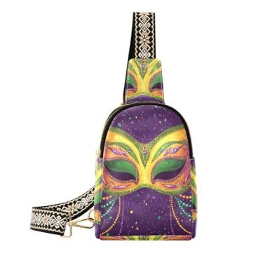 Imagem de CEBUGI Bolsa tiracolo feminina pequena de couro com máscaras de carnaval para caminhadas, viagens ao ar livre