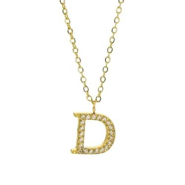 Imagem de tincolia 26 acessórios de colar de zircão letras inglesas aço titânio feminino banhado a ouro colorfast pingente-D